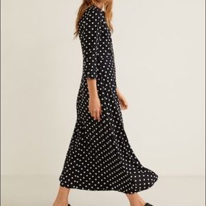 Mango polka dot maxi black and white dot waist tie shirt dress maxi dress